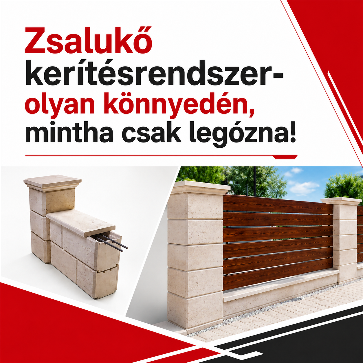 Monoblokkos kerítéskő rendszer: kompozit betonnal az évtizedes tartósságért